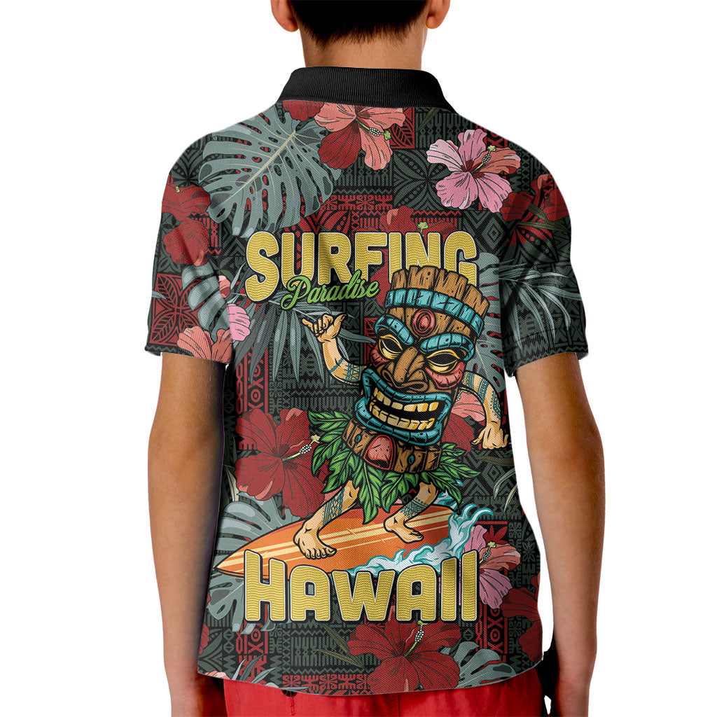 Hawaii Tiki Surfing Kid Polo Shirt Mele Kalikimaka i Iulai!