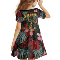 Hawaii Tiki Surfing Kid Short Sleeve Dress Mele Kalikimaka i Iulai!