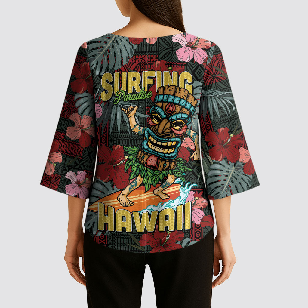 Hawaii Tiki Surfing Kimono Sleeve Blouse Mele Kalikimaka i Iulai!