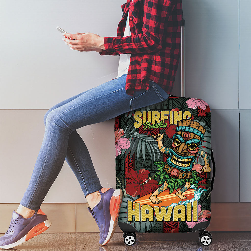 Hawaii Tiki Surfing Luggage Cover Mele Kalikimaka i Iulai!