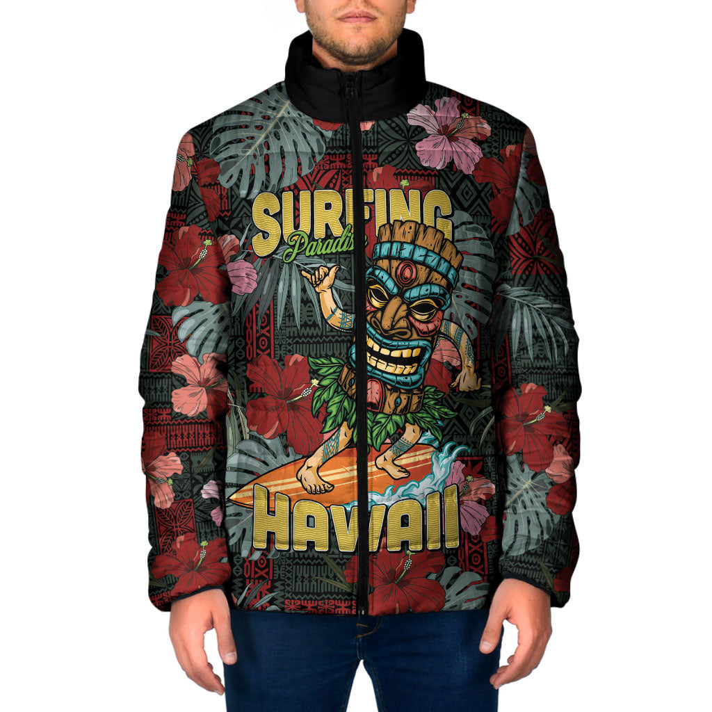 Hawaii Tiki Surfing Padded Jacket Mele Kalikimaka i Iulai! LT9 Men Black - Polynesian Pride