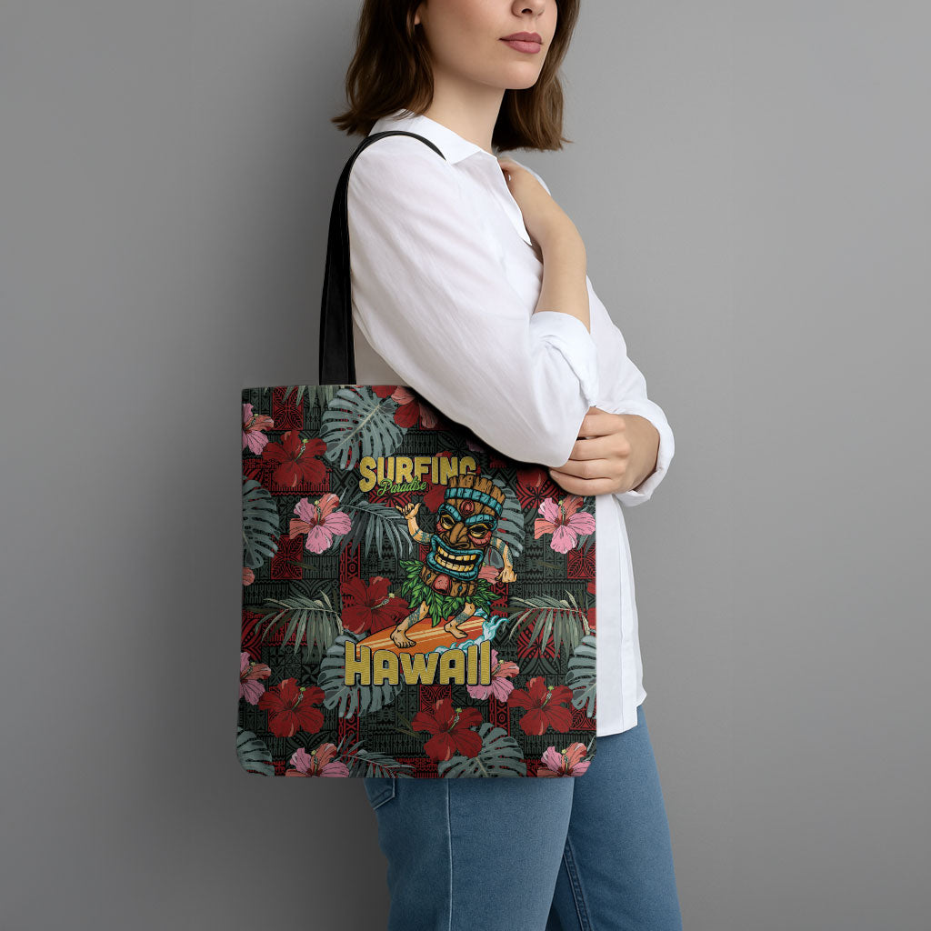 Hawaii Tiki Surfing Tote Bag Mele Kalikimaka i Iulai! LT9 - Polynesian Pride