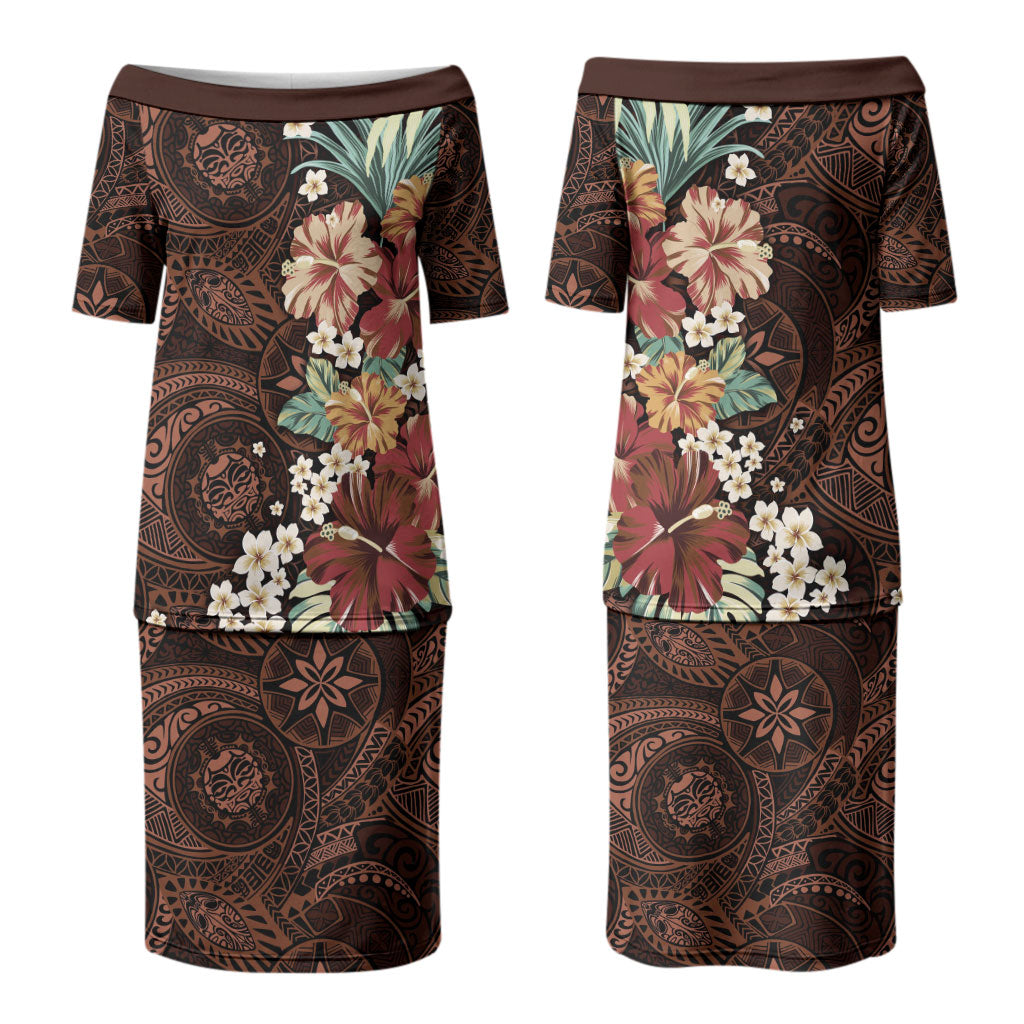 Kanoa Hawai'i Hibiscus Couples Matching Puletasi and Hawaiian Shirt Polynesian Tribal Tattoo Pattern Floral Elements