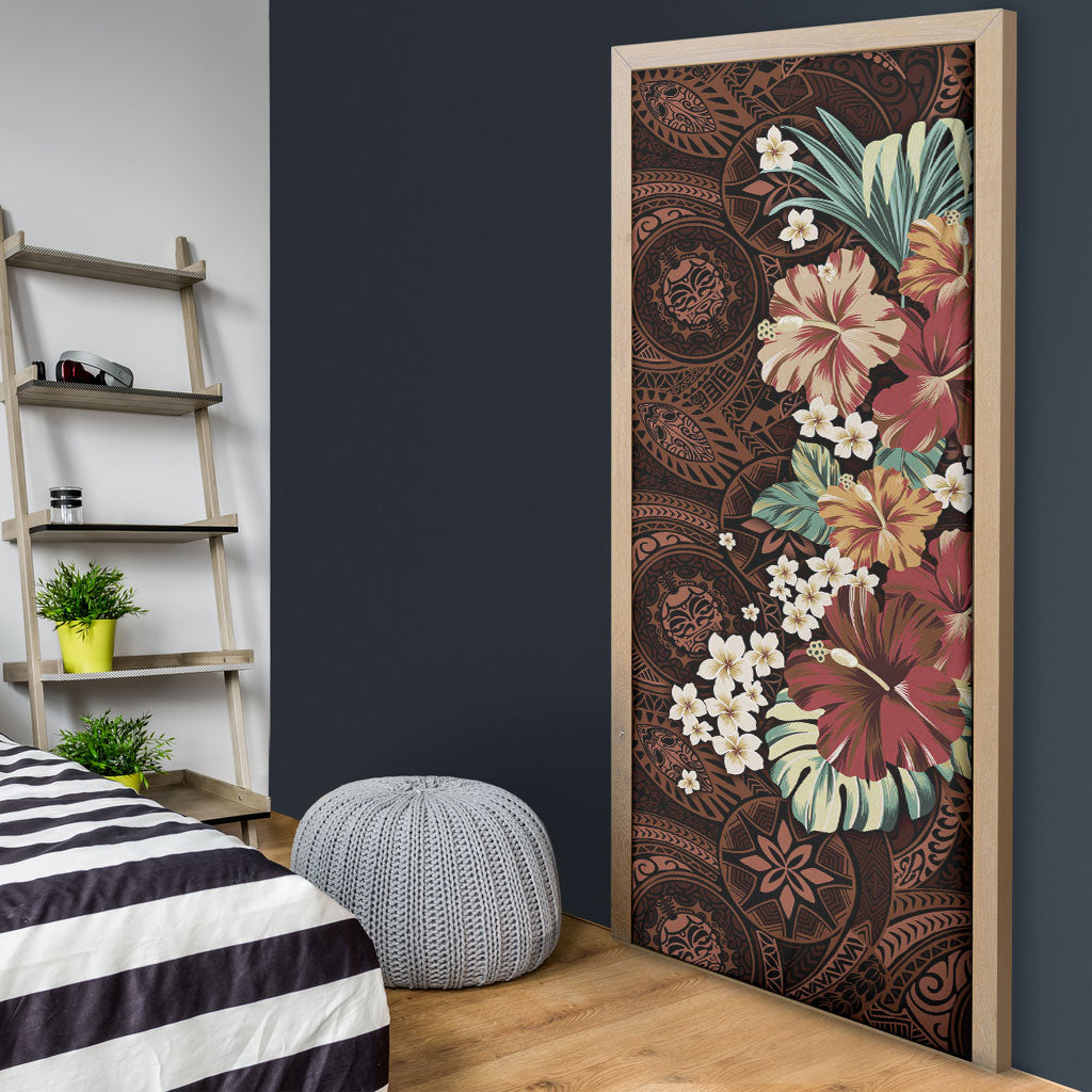 Kanoa Hawai'i Hibiscus Door Cover Polynesian Tribal Tattoo Pattern Floral Elements