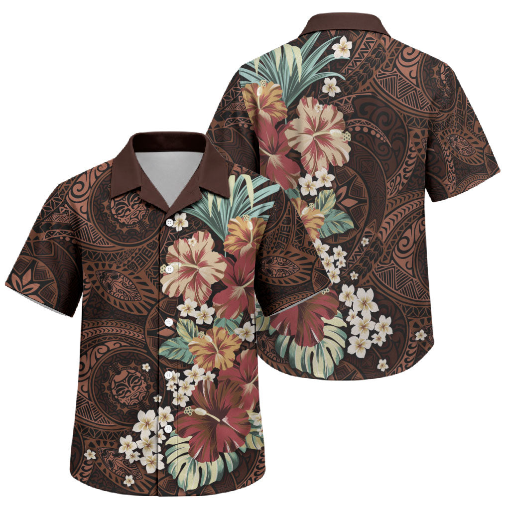 Kanoa Hawai'i Hibiscus Family Matching Long Sleeve Bodycon Dress and Hawaiian Shirt Polynesian Tribal Tattoo Pattern Floral Elements