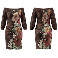 Kanoa Hawai'i Hibiscus Family Matching Off The Shoulder Long Sleeve Dress and Hawaiian Shirt Polynesian Tribal Tattoo Pattern Floral Elements