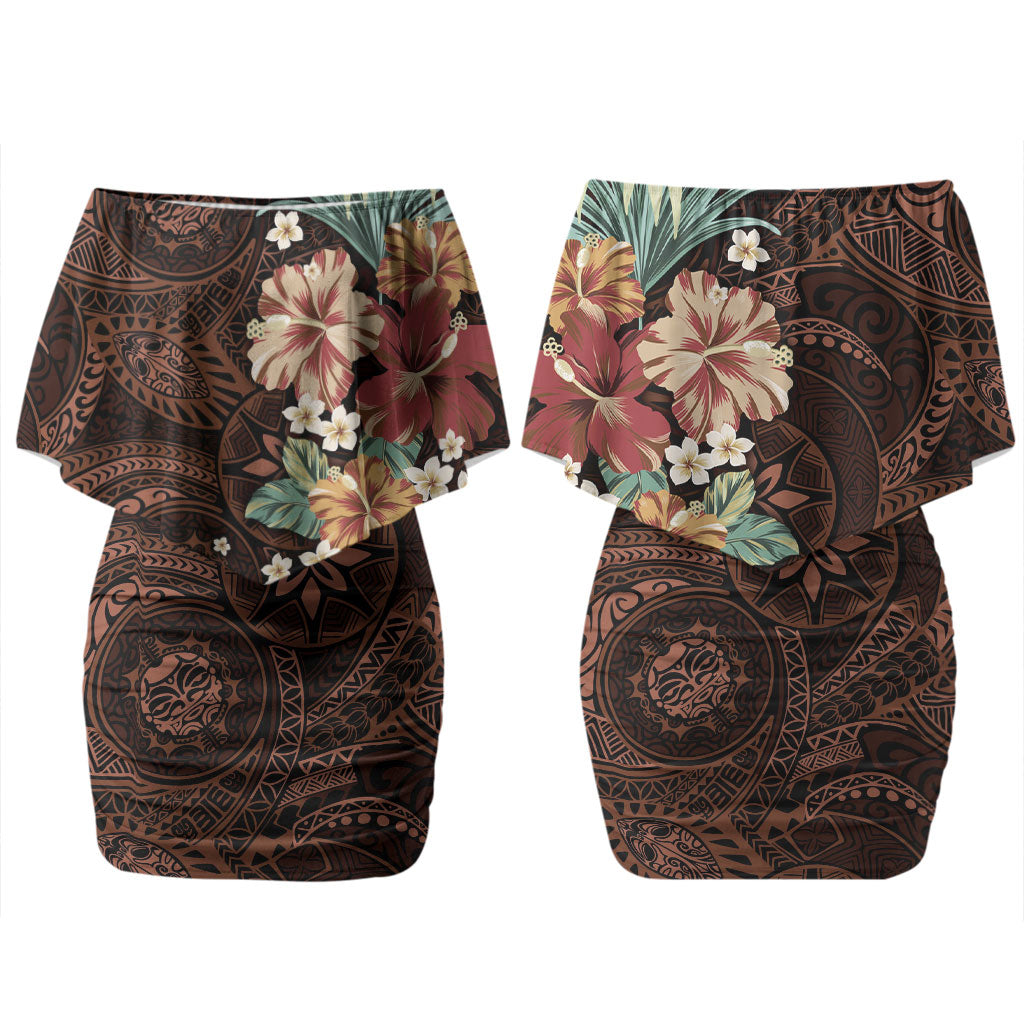 Kanoa Hawai'i Hibiscus Family Matching Off Shoulder Short Dress and Hawaiian Shirt Polynesian Tribal Tattoo Pattern Floral Elements