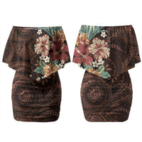 Kanoa Hawai'i Hibiscus Family Matching Off Shoulder Short Dress and Hawaiian Shirt Polynesian Tribal Tattoo Pattern Floral Elements