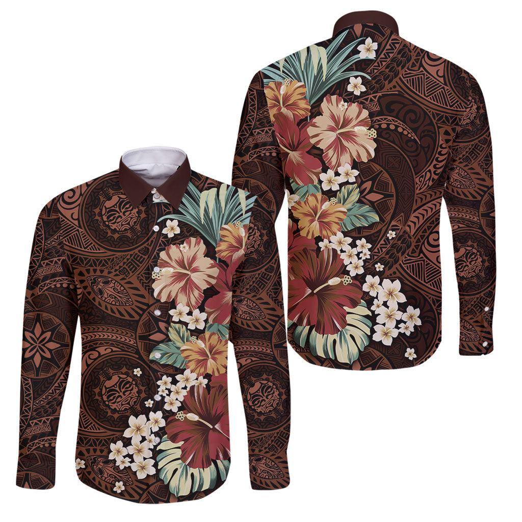 Kanoa Hawai'i Hibiscus Family Matching Off Shoulder Short Dress and Hawaiian Shirt Polynesian Tribal Tattoo Pattern Floral Elements