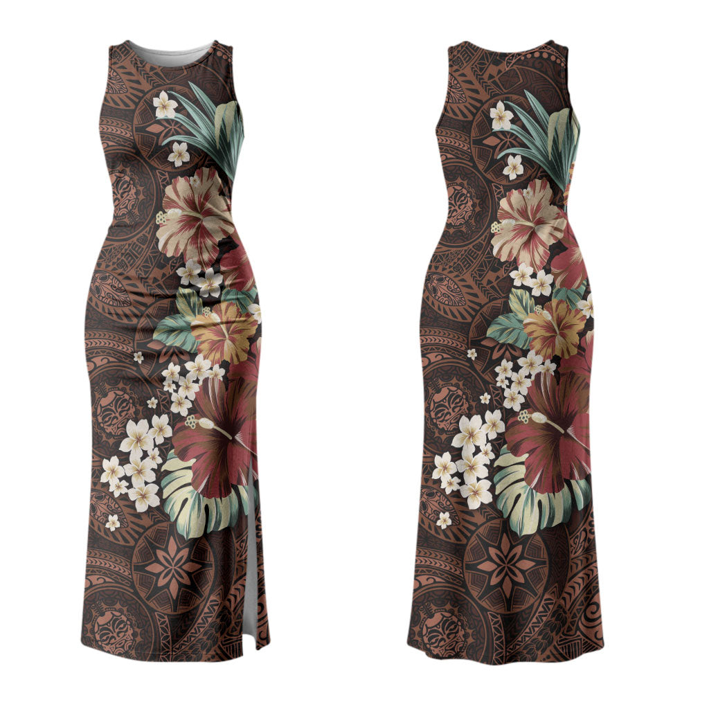 Kanoa Hawai'i Hibiscus Family Matching Tank Maxi Dress and Hawaiian Shirt Polynesian Tribal Tattoo Pattern Floral Elements