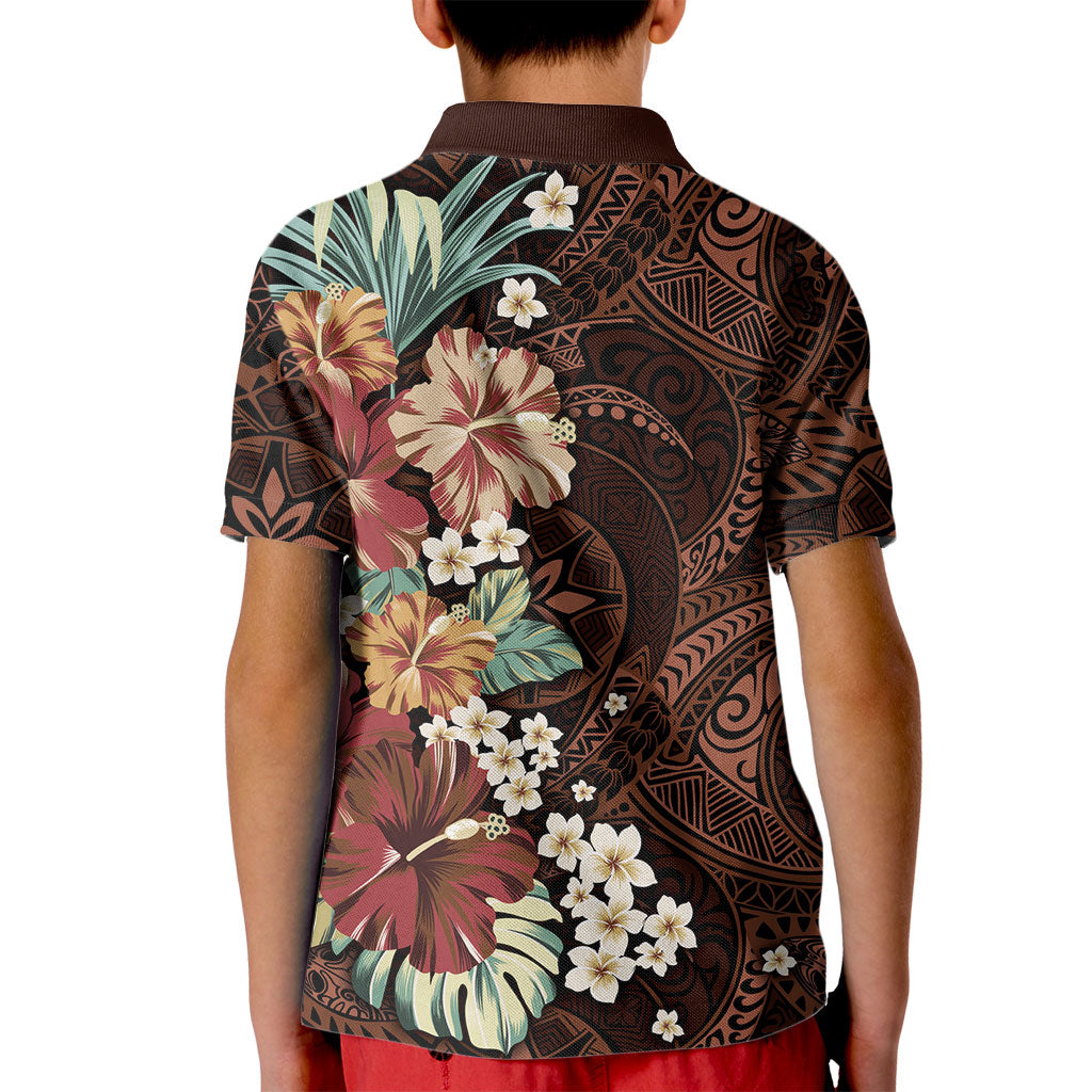 Kanoa Hawai'i Hibiscus Kid Polo Shirt Polynesian Tribal Tattoo Pattern Floral Elements