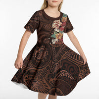 Kanoa Hawai'i Hibiscus Kid Short Sleeve Dress Polynesian Tribal Tattoo Pattern Floral Elements