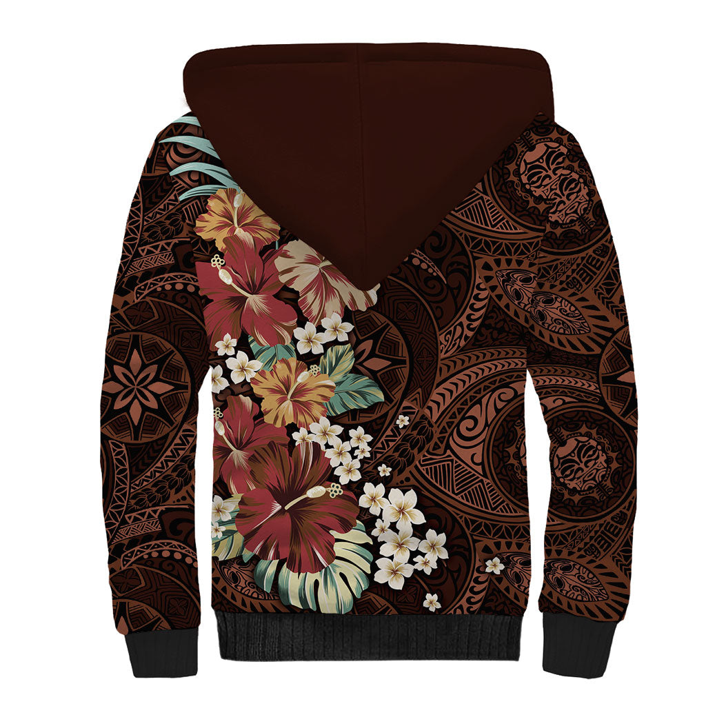 Kanoa Hawai'i Hibiscus Sherpa Hoodie Polynesian Tribal Tattoo Pattern Floral Elements