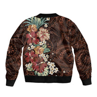Kanoa Hawai'i Hibiscus Sleeve Zip Bomber Jacket Polynesian Tribal Tattoo Pattern Floral Elements