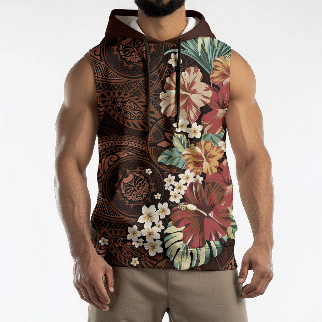 Kanoa Hawai'i Hibiscus Sleeveless Hoodie Polynesian Tribal Tattoo Pattern Floral Elements