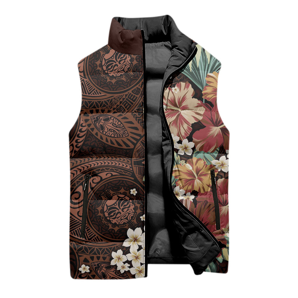 Kanoa Hawai'i Hibiscus Sleeveless Puffer Jacket Polynesian Tribal Tattoo Pattern Floral Elements