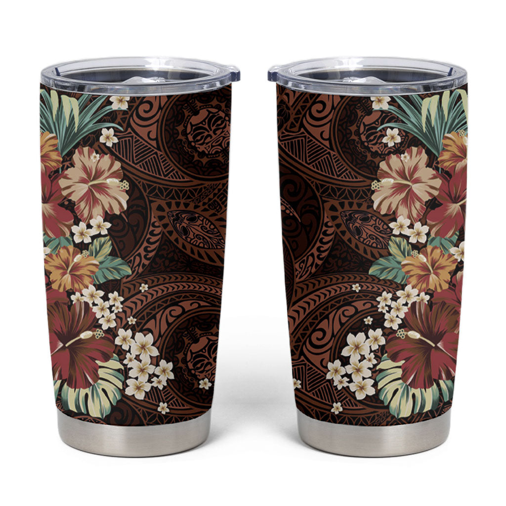 Kanoa Hawai'i Hibiscus Tumbler Cup Polynesian Tribal Tattoo Pattern Floral Elements