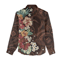 Kanoa Hawai'i Hibiscus Women Casual Shirt Polynesian Tribal Tattoo Pattern Floral Elements