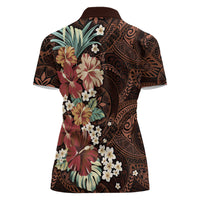 Kanoa Hawai'i Hibiscus Women Polo Shirt Polynesian Tribal Tattoo Pattern Floral Elements