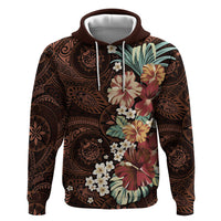 Kanoa Hawai'i Hibiscus Zip Hoodie Polynesian Tribal Tattoo Pattern Floral Elements