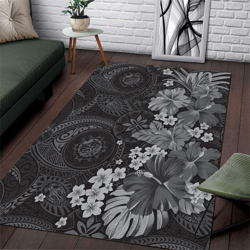 Pauli Hawai'i Hibiscus Area Rug Polynesian Tribal Tattoo Pattern Floral Elements