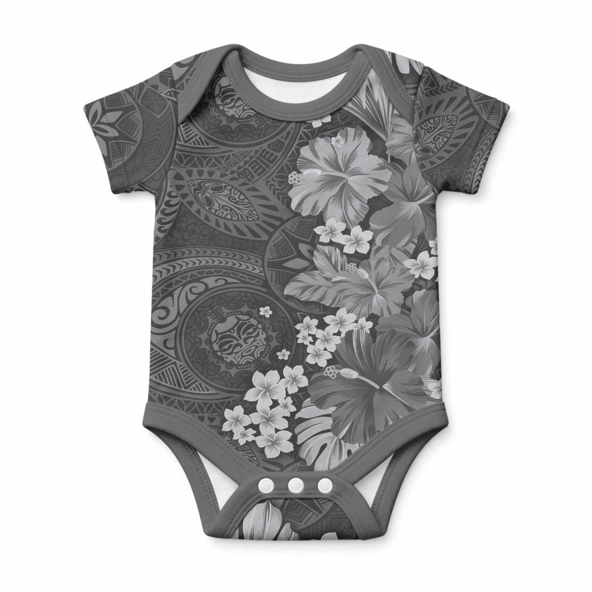 Pauli Hawai'i Hibiscus Baby Onesie Polynesian Tribal Tattoo Pattern Floral Elements LT9 Soft Black - Polynesian Pride