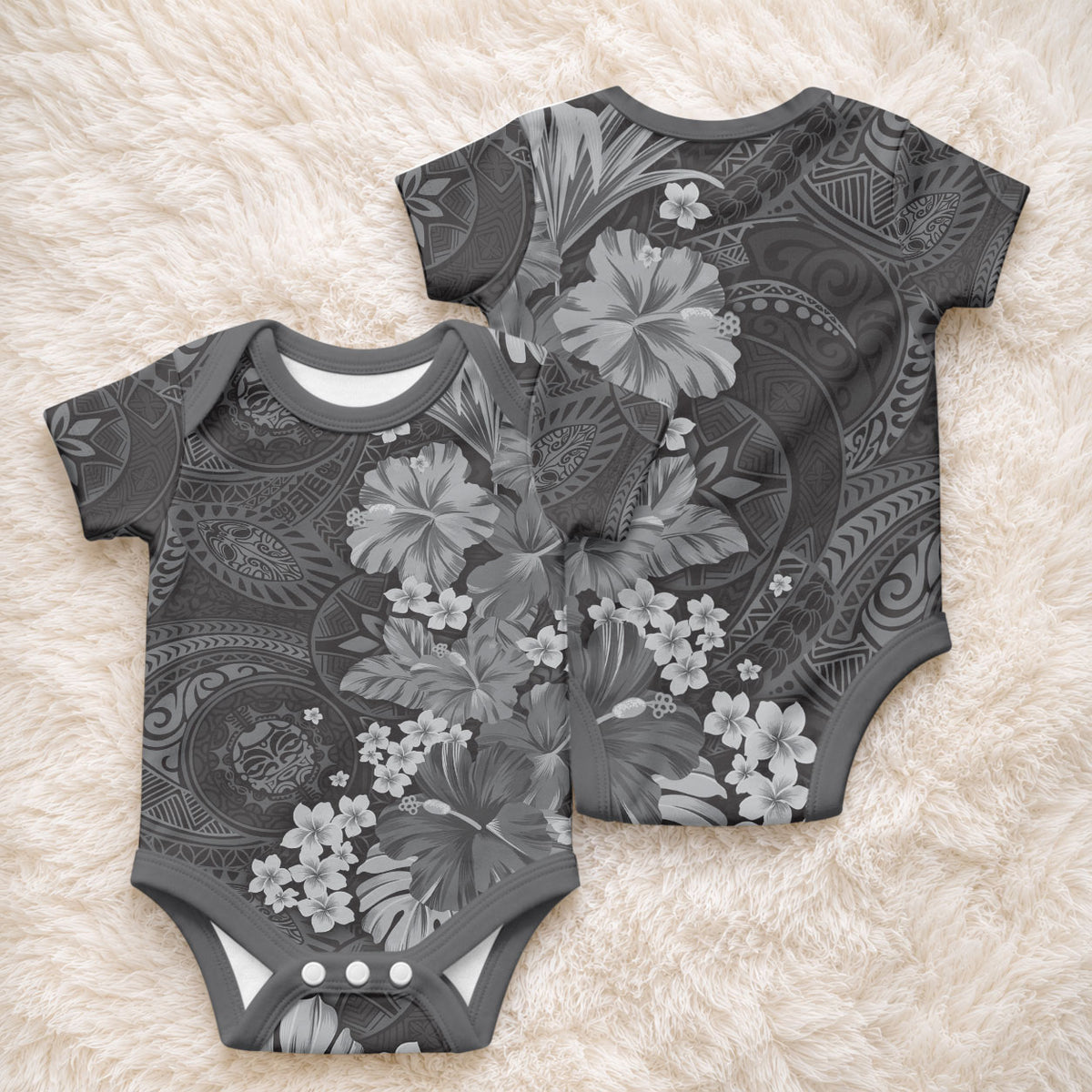Pauli Hawai'i Hibiscus Baby Onesie Polynesian Tribal Tattoo Pattern Floral Elements LT9 - Polynesian Pride