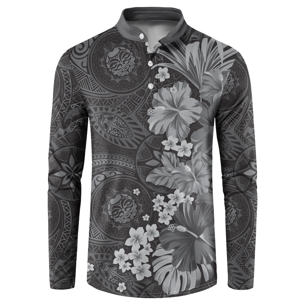 Pauli Hawai'i Hibiscus Button Sweatshirt Polynesian Tribal Tattoo Pattern Floral Elements