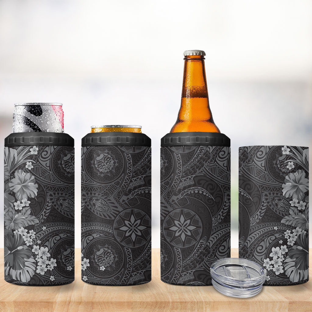 Pauli Hawai'i Hibiscus 4 in 1 Can Cooler Tumbler Polynesian Tribal Tattoo Pattern Floral Elements