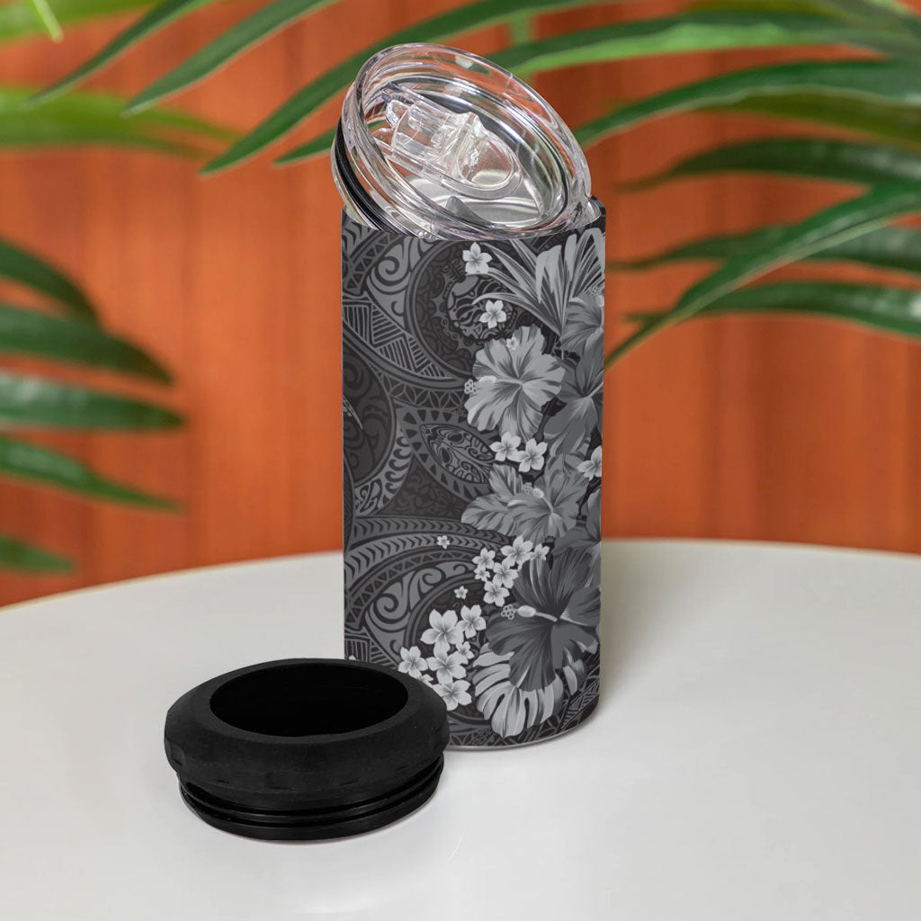 Pauli Hawai'i Hibiscus 4 in 1 Can Cooler Tumbler Polynesian Tribal Tattoo Pattern Floral Elements