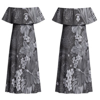 Pauli Hawai'i Hibiscus Couples Matching Off Shoulder Maxi Dress and Hawaiian Shirt Polynesian Tribal Tattoo Pattern Floral Elements
