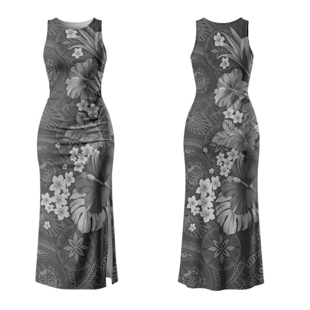 Pauli Hawai'i Hibiscus Couples Matching Tank Maxi Dress and Hawaiian Shirt Polynesian Tribal Tattoo Pattern Floral Elements