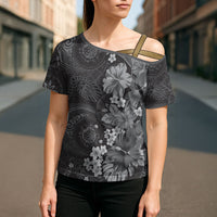 Pauli Hawai'i Hibiscus Cross Shoulder Shirt Polynesian Tribal Tattoo Pattern Floral Elements