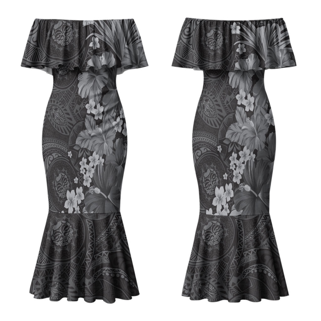 Pauli Hawai'i Hibiscus Family Matching Mermaid Dress and Hawaiian Shirt Polynesian Tribal Tattoo Pattern Floral Elements