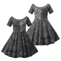 Pauli Hawai'i Hibiscus Family Matching Off The Shoulder Long Sleeve Dress and Hawaiian Shirt Polynesian Tribal Tattoo Pattern Floral Elements