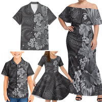 Pauli Hawai'i Hibiscus Family Matching Off Shoulder Maxi Dress and Hawaiian Shirt Polynesian Tribal Tattoo Pattern Floral Elements