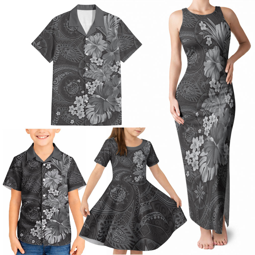 Pauli Hawai'i Hibiscus Family Matching Tank Maxi Dress and Hawaiian Shirt Polynesian Tribal Tattoo Pattern Floral Elements LT9 - Polynesian Pride