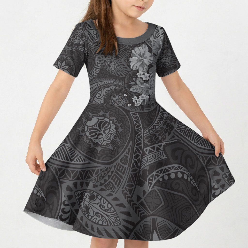 Pauli Hawai'i Hibiscus Kid Short Sleeve Dress Polynesian Tribal Tattoo Pattern Floral Elements