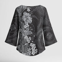 Pauli Hawai'i Hibiscus Kimono Sleeve Blouse Polynesian Tribal Tattoo Pattern Floral Elements