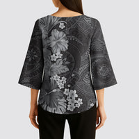 Pauli Hawai'i Hibiscus Kimono Sleeve Blouse Polynesian Tribal Tattoo Pattern Floral Elements