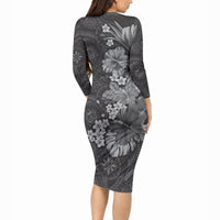 Pauli Hawai'i Hibiscus Long Sleeve Bodycon Dress Polynesian Tribal Tattoo Pattern Floral Elements