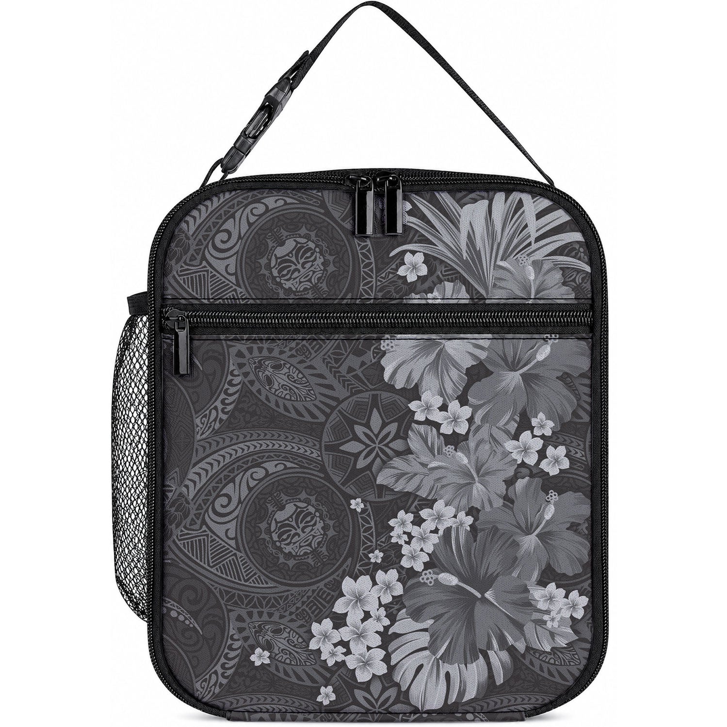 Pauli Hawai'i Hibiscus Lunch Bag Polynesian Tribal Tattoo Pattern Floral Elements LT9 10.2 × 8.3 × 4.3 inch Soft Black - Polynesian Pride