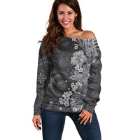 Pauli Hawai'i Hibiscus Off Shoulder Sweater Polynesian Tribal Tattoo Pattern Floral Elements