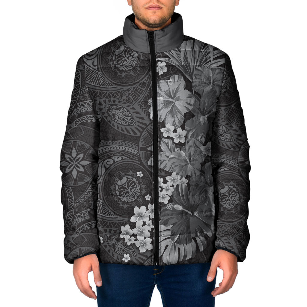 Pauli Hawai'i Hibiscus Padded Jacket Polynesian Tribal Tattoo Pattern Floral Elements LT9 Men Soft Black - Polynesian Pride