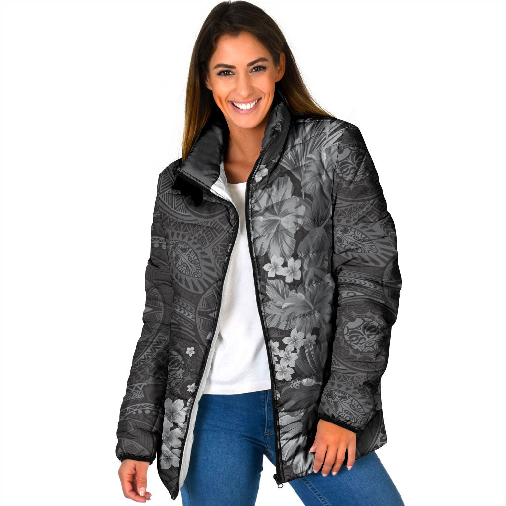 Pauli Hawai'i Hibiscus Padded Jacket Polynesian Tribal Tattoo Pattern Floral Elements