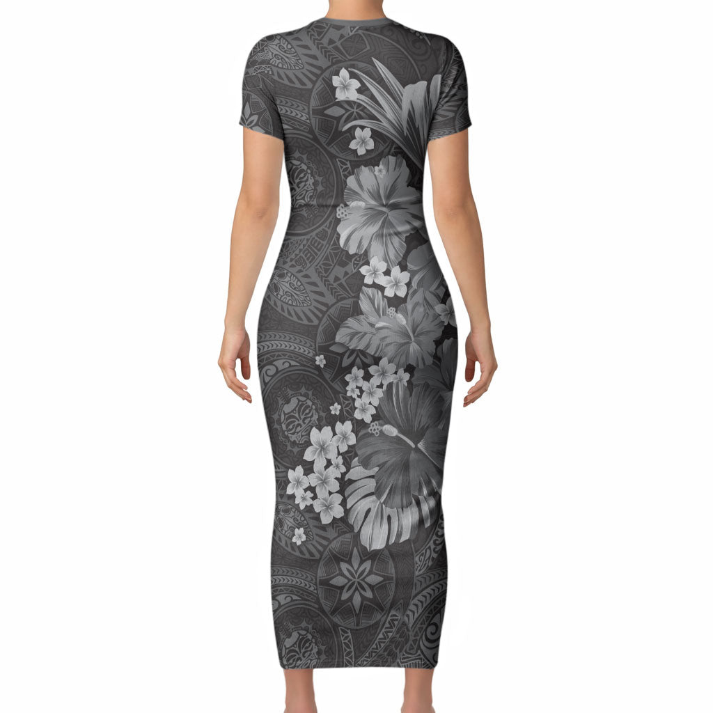 Pauli Hawai'i Hibiscus Short Sleeve Bodycon Dress Polynesian Tribal Tattoo Pattern Floral Elements