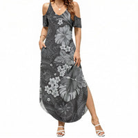 Pauli Hawai'i Hibiscus Summer Maxi Dress Polynesian Tribal Tattoo Pattern Floral Elements