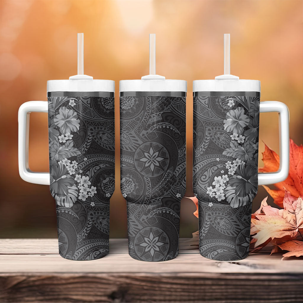 Pauli Hawai'i Hibiscus Tumbler With Handle Polynesian Tribal Tattoo Pattern Floral Elements