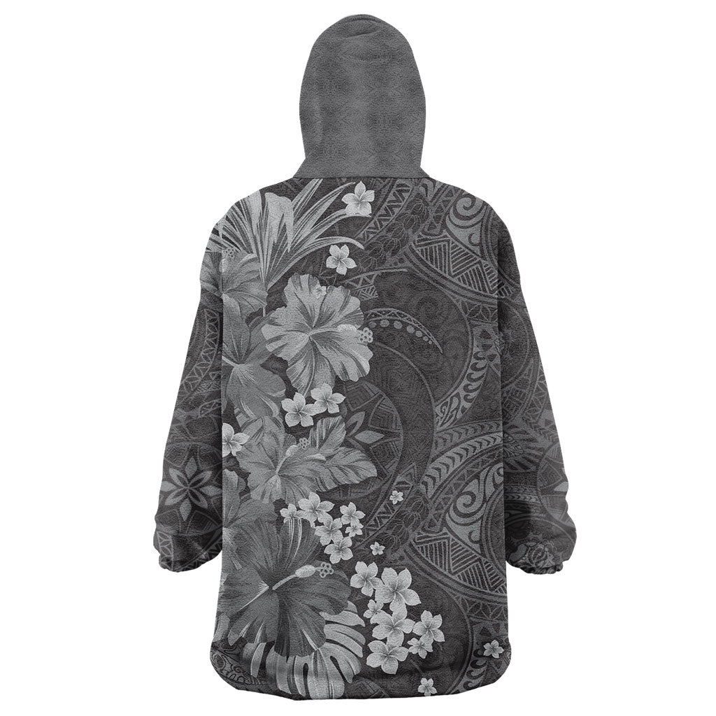 Pauli Hawai'i Hibiscus Wearable Blanket Hoodie Polynesian Tribal Tattoo Pattern Floral Elements