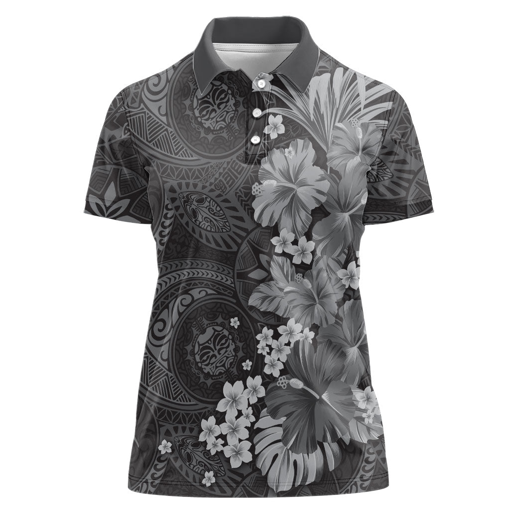Pauli Hawai'i Hibiscus Women Polo Shirt Polynesian Tribal Tattoo Pattern Floral Elements